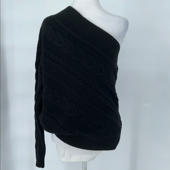 L'AGENCE Zoey Cable Knit Merino Wool one shoulder black sweater size Large - Picture 5 of 10